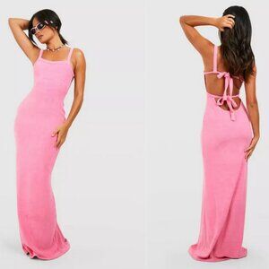Boohoo Toweling Tie-Back Strappy Maxi Dress - L